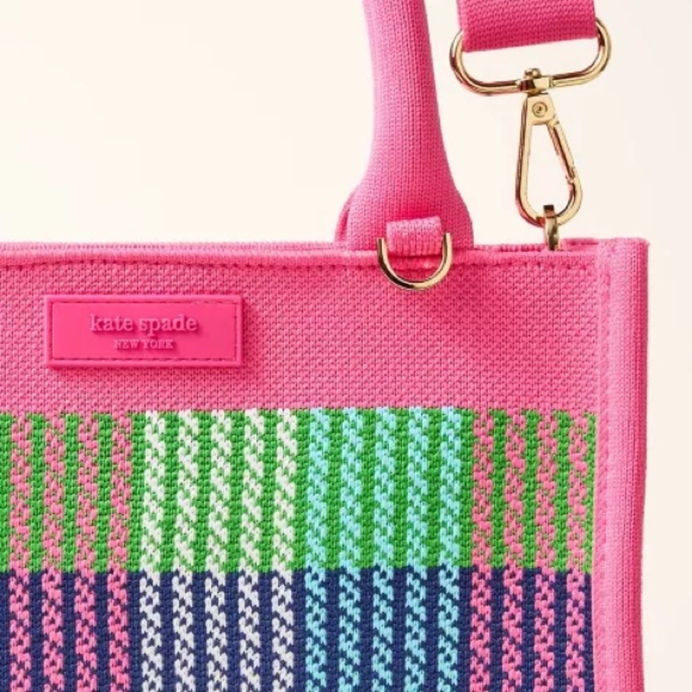 Pink Plaid Knit Kate Spade x Target Crossbody Bag, NWT, Detachable Strap - Picture 4 of 7